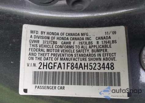 2010 Honda Civic Ex z USA, uszkodzony, nr VIN 2HGFA1F84AH523448